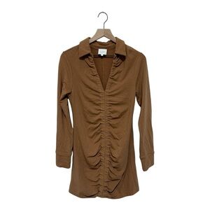 Sundays by WeareSundays Brown Ruched Front Long Sleeve Tunic Top Shirt Size M